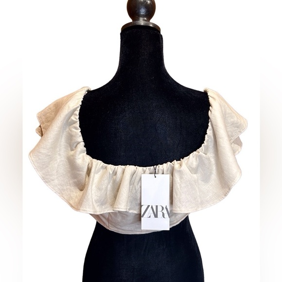 Zara Women’s Off The Shoulder Ruffle Cream Crop Top Size-M NWT - Picture 4 of 12